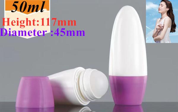 Quality HDPE 30ml 50ml 60ml Plastic Roll on Cylindrical Round Roller Bottle Deodorant bottle Container with Plastic Roller ball for sale