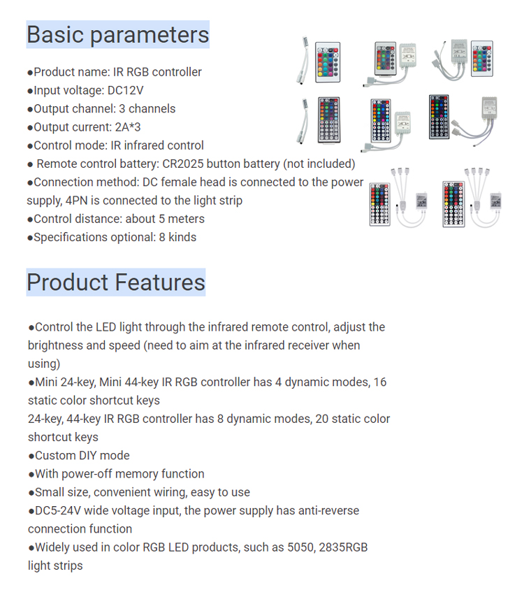 IR Remote Control LED RGB Controller DC12V Mini 24 Key 44 Key