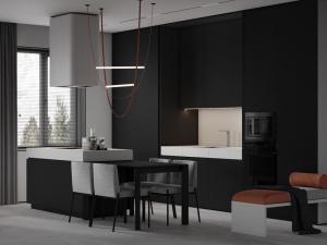 Customized Matte Black Kitchen Cabinets With Island Table Bespoke Kitchen System