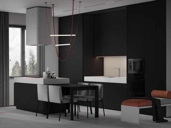 Quality Customized Matte Black Kitchen Cabinets With Island Table Bespoke Kitchen System for sale