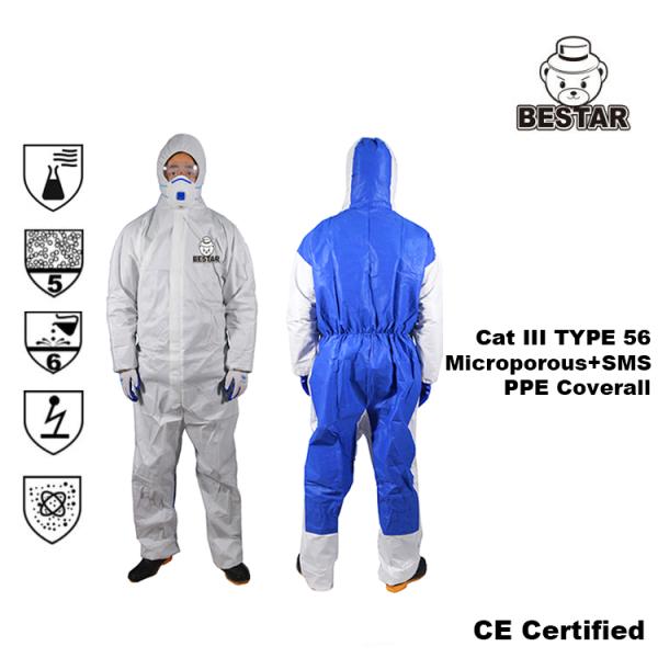 Disposable TYPE 5/6 Microporous Film + SMS Chemical Protection Coverall