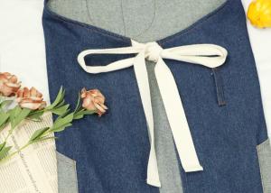 China Men Women Chef Works Aprons Waterproof Cotton Webbing Strap Denim Splicing Pocket wholesale