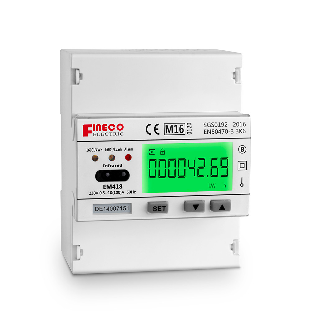 EM418 230V 10 100 A MID Approved Single Phase Energy Meter with Digital Display and RS485