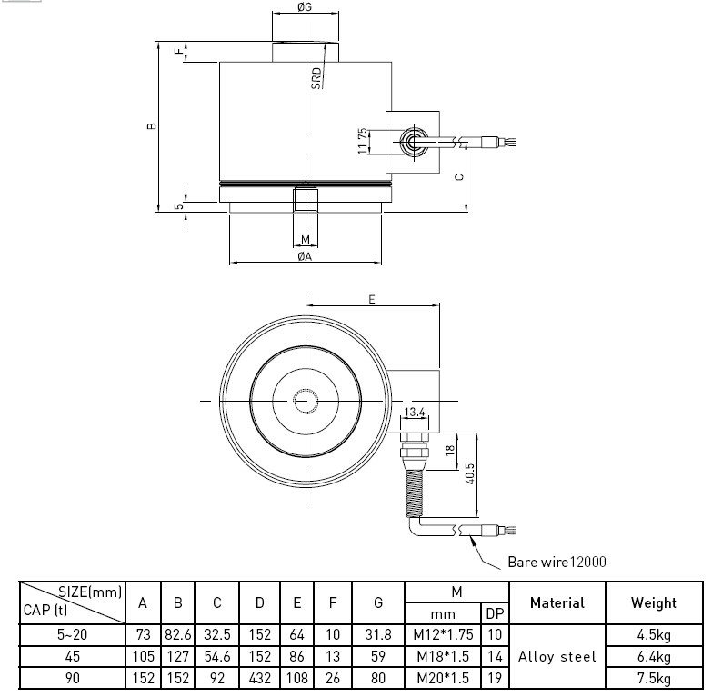 Column Type Waterproof Compression Load Cell IP68 For Weighbridge / Hopper