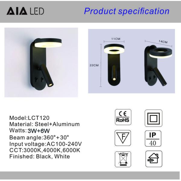 Reading Wall Lamp acrylic ball Bedside Wall Sconce double switches reading lamp Hotel Villa headboard wall light