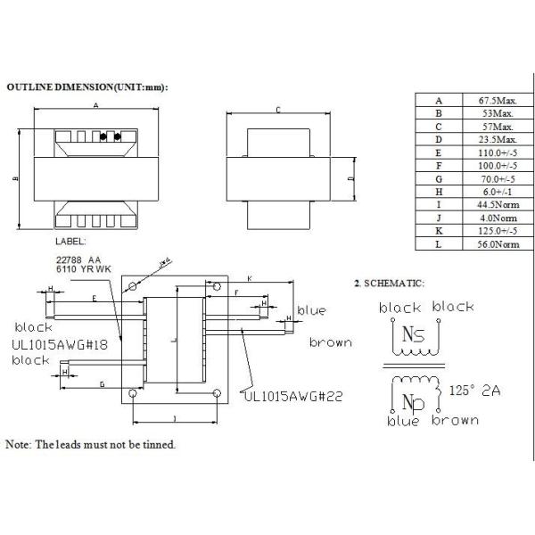 Linear EI66 Low Frequency Transformer 50 / 60Hz Lead Wire Terminal Silicon Lamination