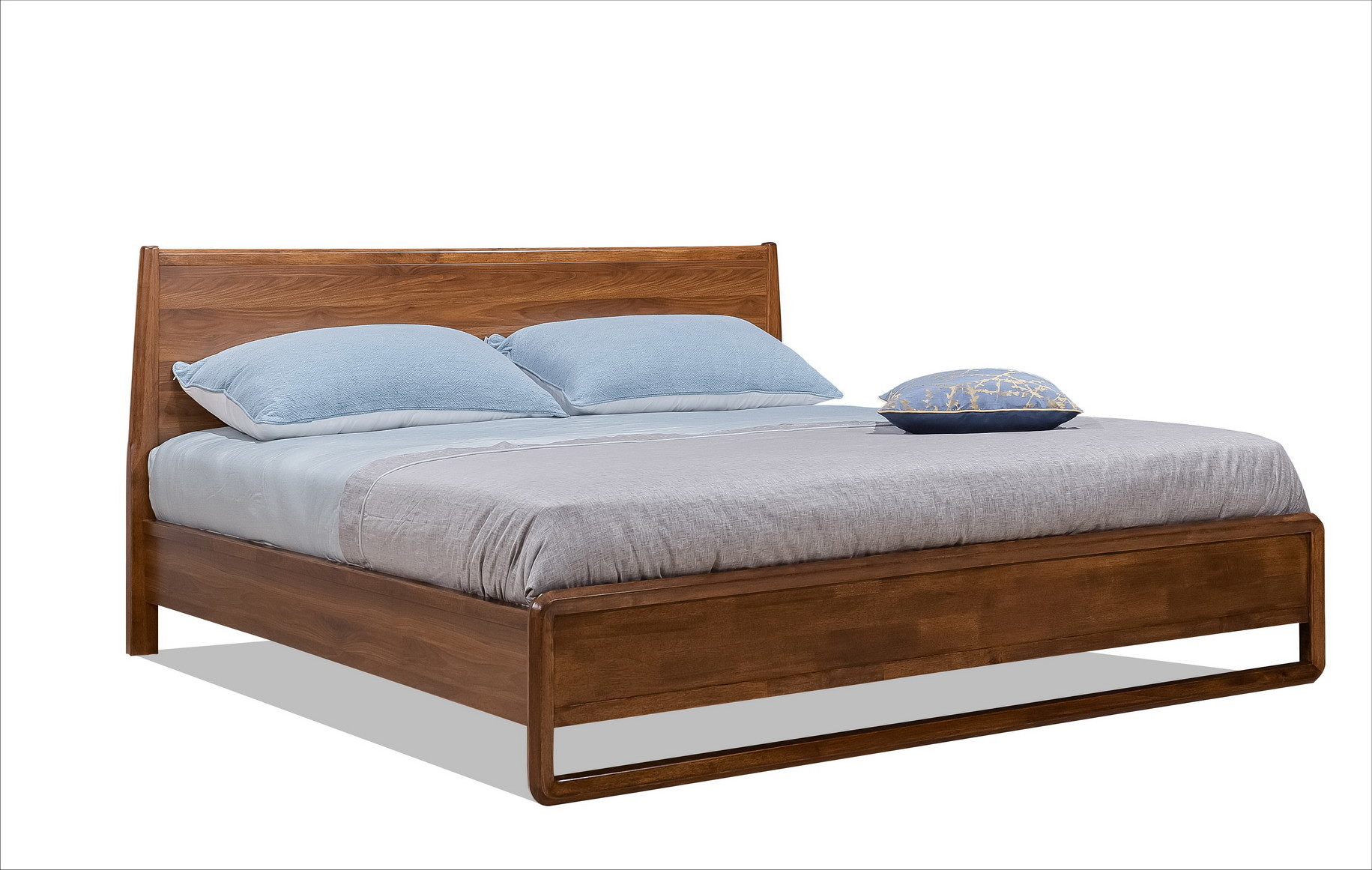 2017 New design of Leather Upholstered headboard Bed by Walnut wood frame for Young Apartment bedroom furniture use