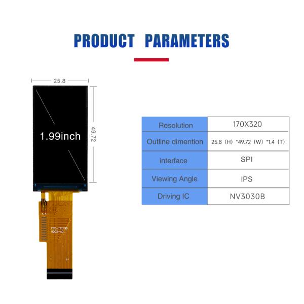 1.99 Inch Tft Lcd Display Screen 170x320 Resolution Custom Tft Display SPI Driving IC NV3030B