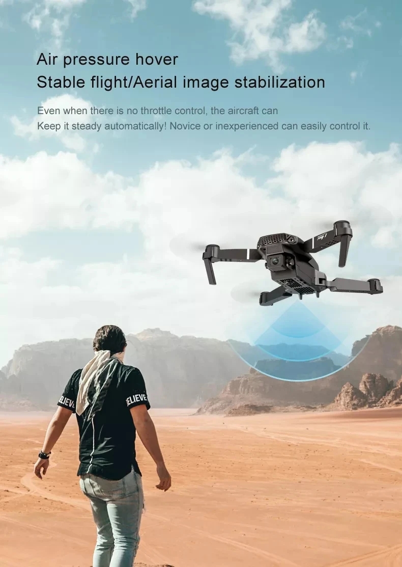 E88 Pro Aerial Drone Remote Controlled Airplane Toy Fixed Height Drones Quadcopter 4k Professional FPV Drone