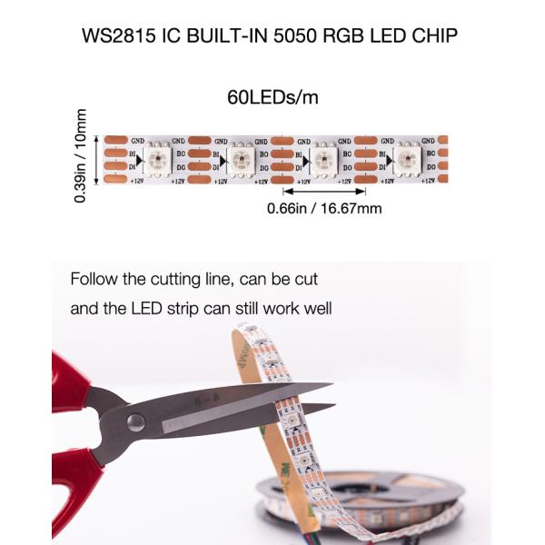 DC12V WS2815 RGBIC LED Pixel Strip Light Individually Addressable For Residential