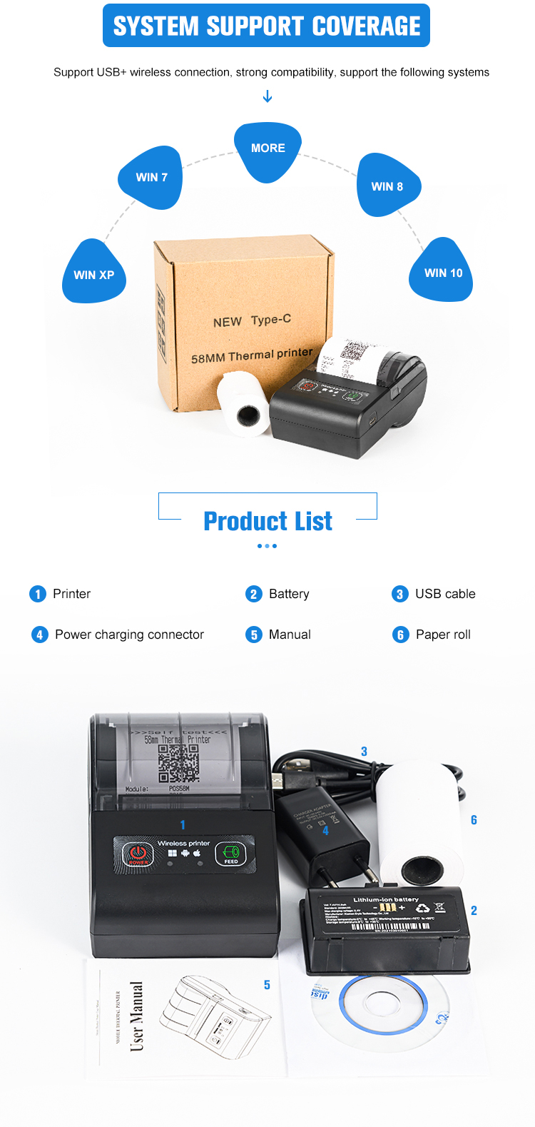 Stock Products Status Waybill Thermal Bill Size 58Mobile Thermal Printer For Fun
