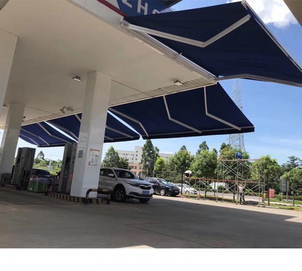 Hyperbolic arm telescopic awning, strong arms support awning