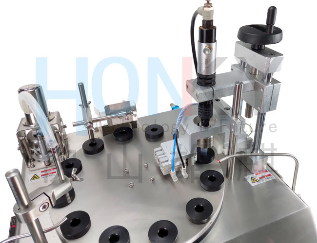 Desktop semiauto essential oil bottle filling and capping machine with multiple size fitting for glass bottle packing