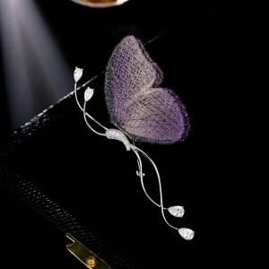Customizable Butterfly Brooch Lavender Gradient Wings Silver Vine Elegance a