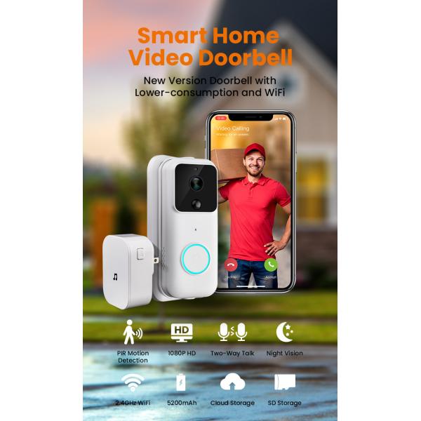 Rechargeable Home Smart Wireless Video Doorbell Tuya Wifi Intercom Doorbell