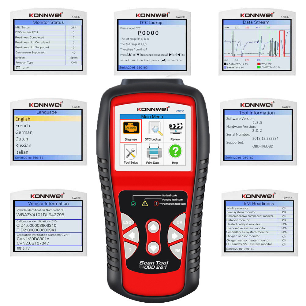 Portable Engine Diagnostic Analyzer / Kw830 Code Readers And Scan Tools