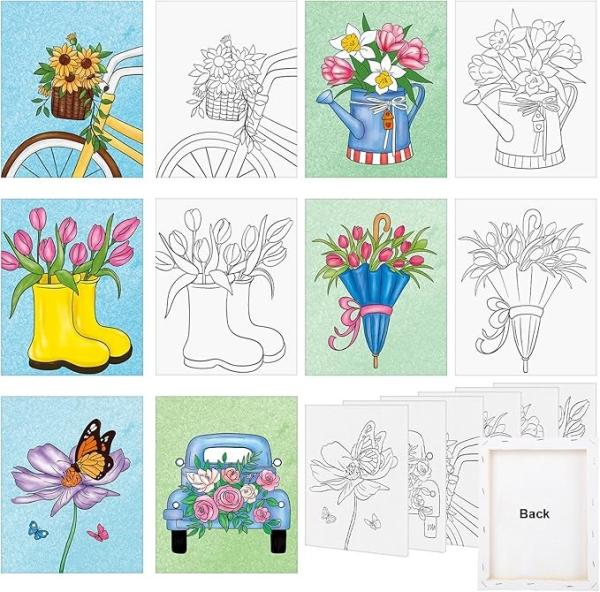 Quality 8x10 Inches Flowers Pre Printed Canvas Kits For Home Decoration Painting for sale