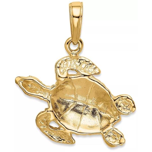 Sea Turtle Bead Charm Pendant Fit Euro Style In 14k Yellow Gold
