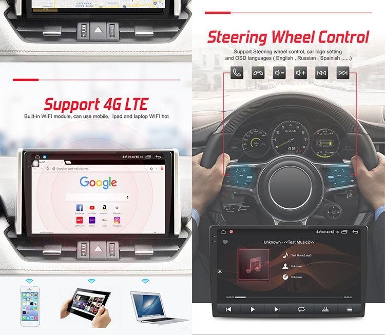 Universal Car Stereo 10.36inch Android 12 Car Navigation With 2k Black Screen 4G DSP