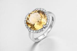 China 3.7g 925 Silver Gemstone Rings With Citrine Stone PVD Plated wholesale