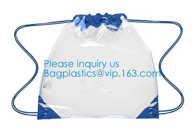 Transparent PVC Drawstring Bag With Colorful Rope,Clear PVC drawstring bag with gold string,Pvc Strips Printing Gift Pac