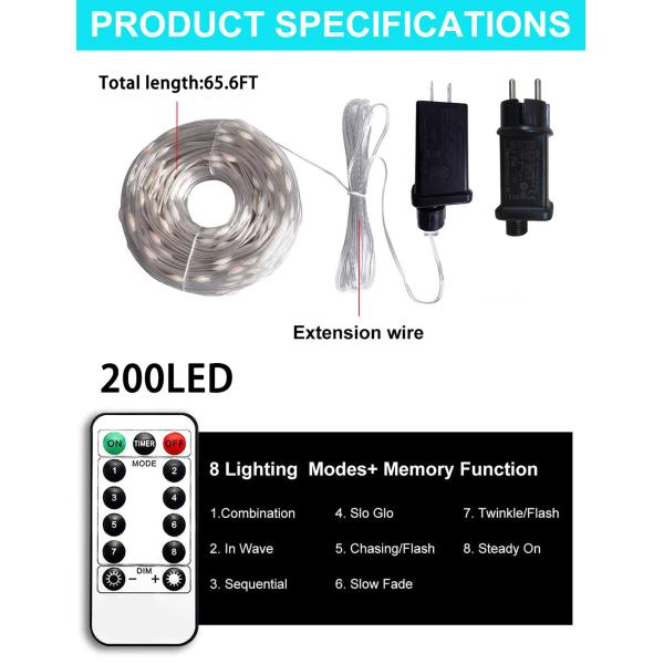 RGB Outdoor Leather Solar String Lights Remote Control 8 Functional Power Supply