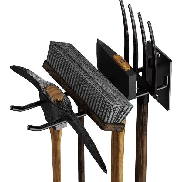 Stocked and Non-folding Aluminum Garden Yard Tool Storage Rack with Heavy Duty Hooks