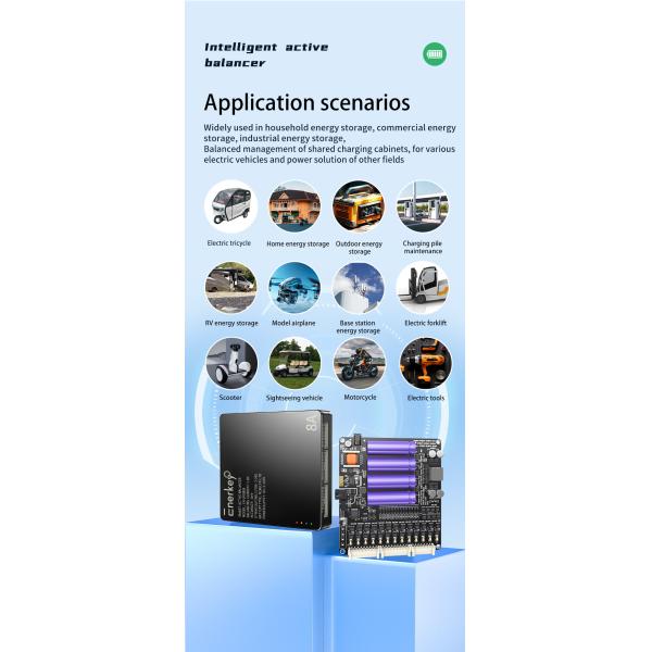 Enerkey BT Mobile App Smart Active Equalizer 8a Lifepo4 Active Cell Balancer For RV Energy Storage