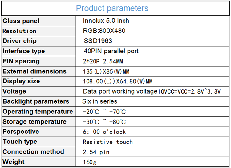 5.0 Inch LCD Display Module 800*480 SSD1963 8080 LCD TFT Module