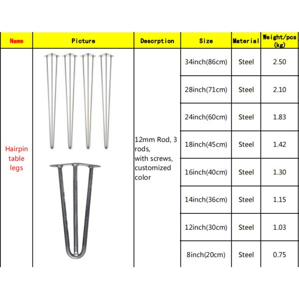 Sturdy Hairpin Coffee Table Legs with Screws and Hairpin Leg Protector Morden Style