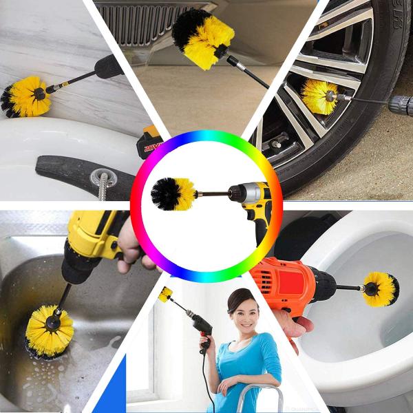 Cleaning 3PC Drill Brush Attachment Set With 150Mm Extension Rod