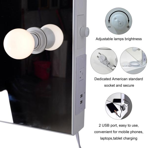 USB Charger MDF Board Cosmetic Dressing Table 3mm Mirror With LED Light