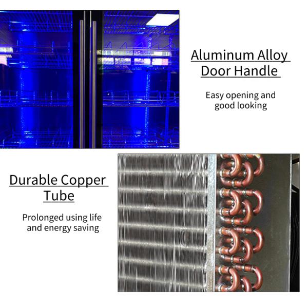 220V-240V Vertical Display Fridge , Multicolor LED Upright Glass Door Chiller