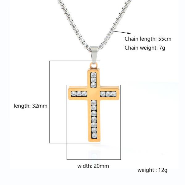 High quality non fading diamond cross pendant, light luxury fashion long necklace for men