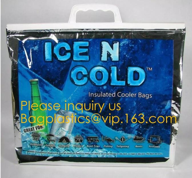 Custom Packing Aluminum Foil Zip-Lock Grocery Handle Thermal Insulation Cooler Bag For Outdoors,Promotional Insulated La