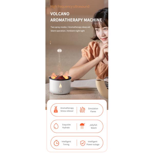 350ML Capacity 3D Flame Effect Volcano Air Humidifier Aroma Diffuser for Home Fragrance