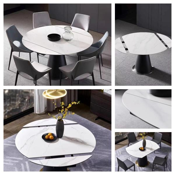 Elegant Ceramic Round Extendable Dining Room Table 8 Seater Modern Stylish