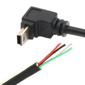 90 Degree Up Down Left Right Angle Mini USB to Open 4 Wires End Pigtail Cable