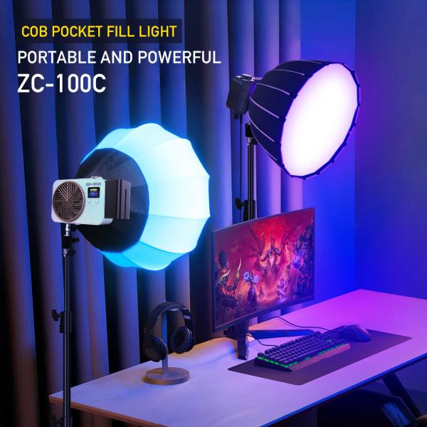 Small pocket-sized fill light in white with a softbox, 2700k-7500k for outdoor photography