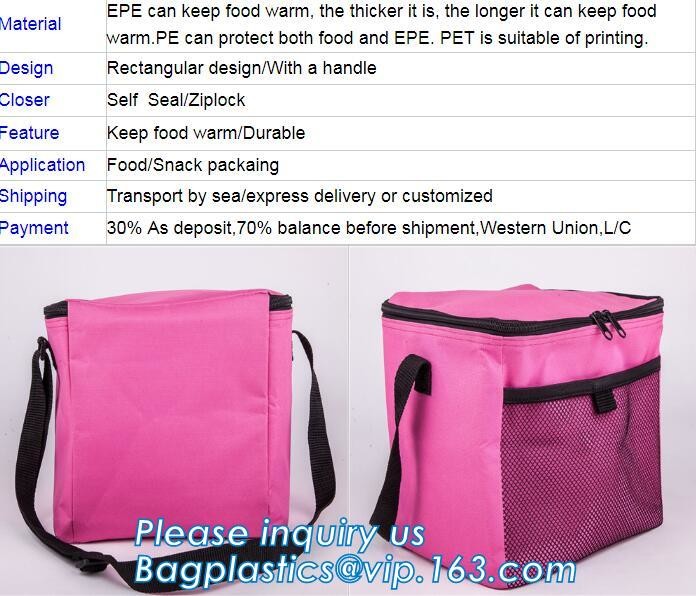 Customized logo printing insulated food delivery cooler bag,wholesale waterproof food delivery thermal bags bagplastics