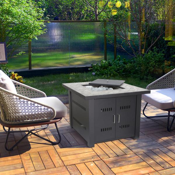 Outdoor Propane Or Butane Gas Rectangular Table Top Fire Pit Black Square switch