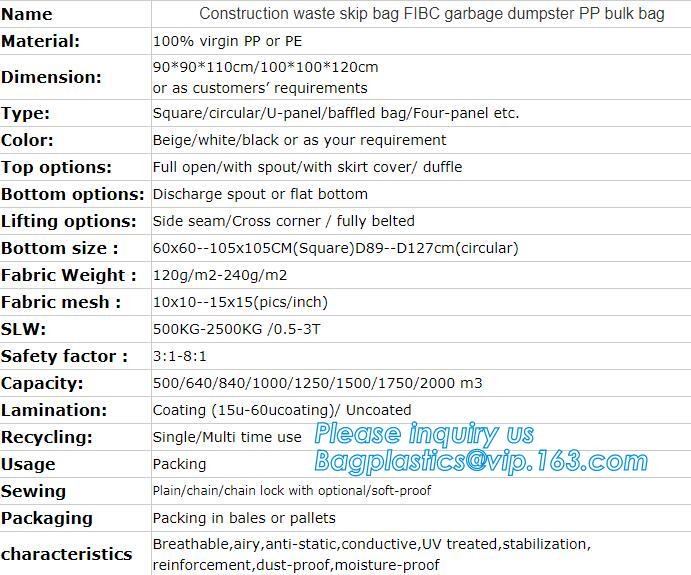 polypropylene woven plastic jumbo bag pp big bag for sand, building material, 500kg-1000kg PP Woven Jumbo Bag Big Bag wi