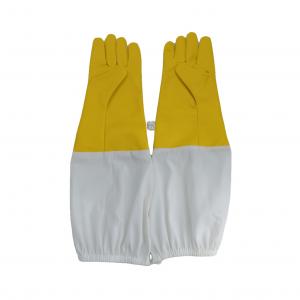 China Yellow PU Gloves For Beekeeping with white cloth sleeve Beekeeping safety gloves with long cuff wholesale
