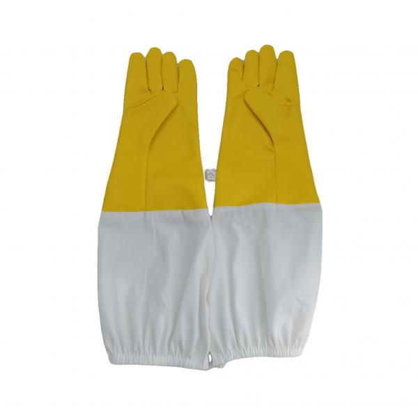 Quality Yellow PU Gloves For Beekeeping with white cloth sleeve Beekeeping safety gloves with long cuff for sale