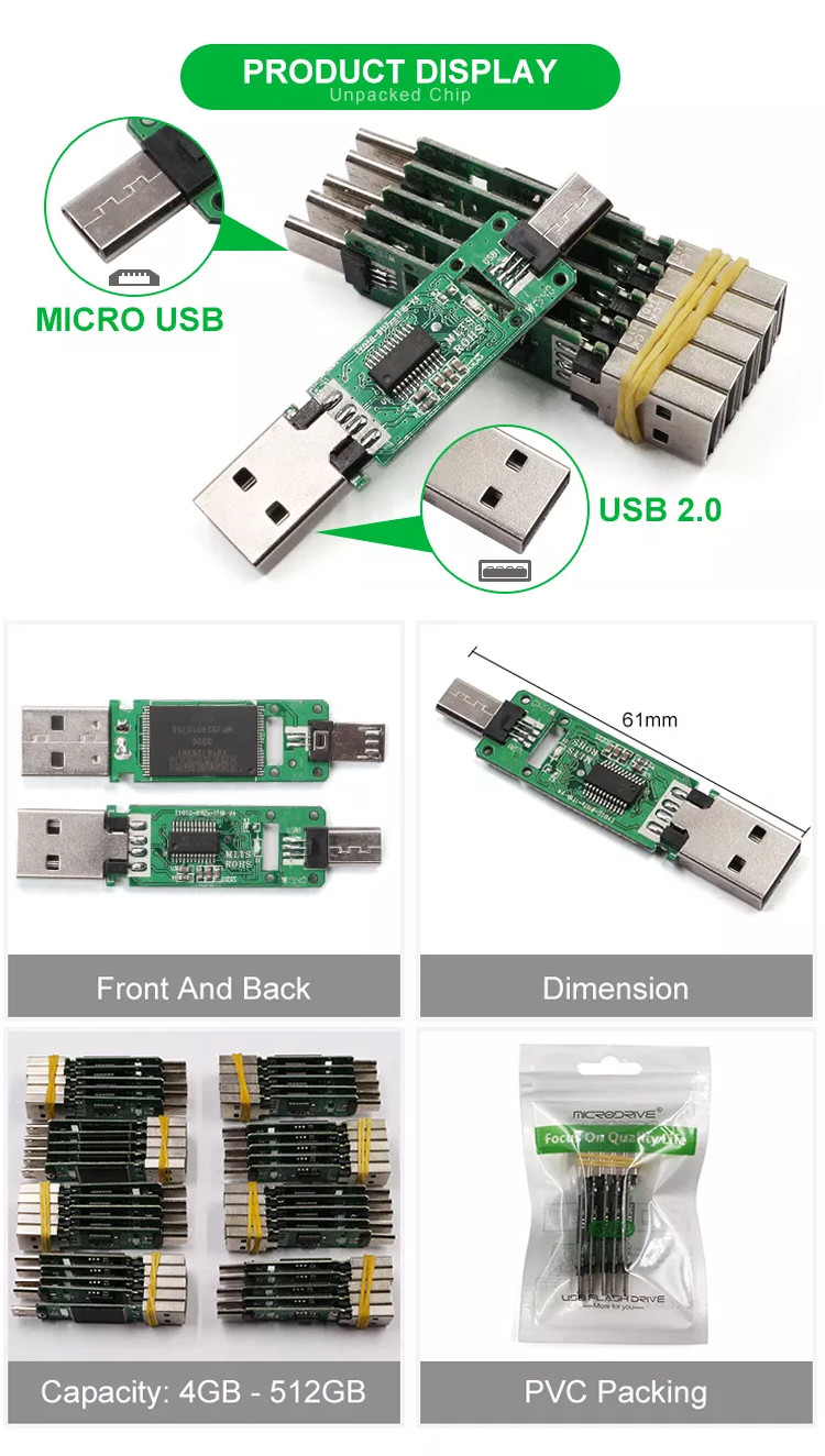 2.0 3.0 Usb Flash Drive Chip 2 In 1 USB OTG Chip PCBA Chip 8GB 16GB 32GB 64GB 128GB
