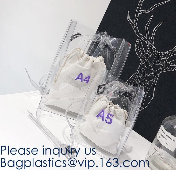 Transparent PVC Blanket Bag/Plastic Shopping Bag/Packaging Bag With Black Woven Trim And Webbing Handle, bagease, packag