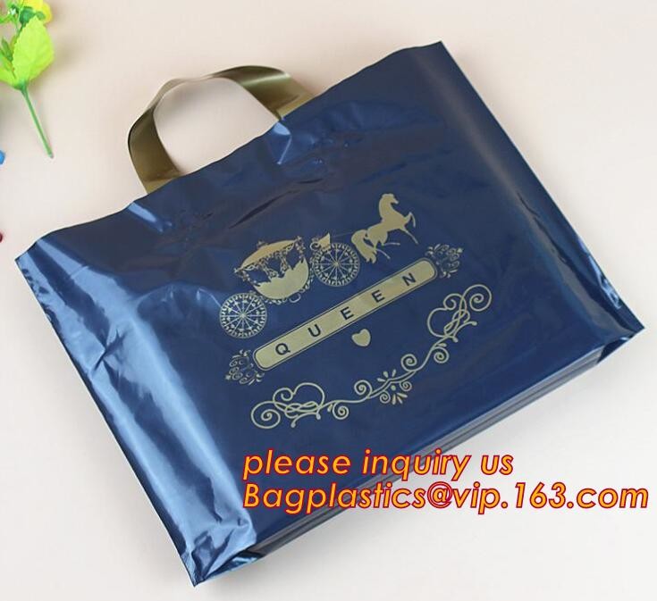 Promotional customized high quality soft loop plastic cloth bag,manufacturer custom soft loop handle polyethylene PE pla