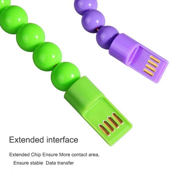Wearable Bracelet Micro USB Cable 1ft 24cm Charger Bead Sync Data Extra Charging Line
