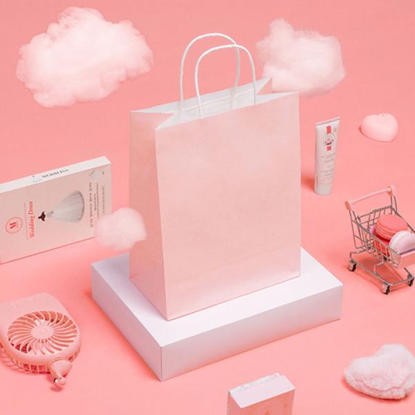 Offset Printing Craft Pink Gift Bag With Hand Length Handle
