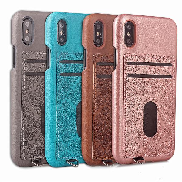 Quality ID Credit Card Slot Embossed Leather Back Phone Case For Iphone X,For iPhone X back case cover with card holders for sale